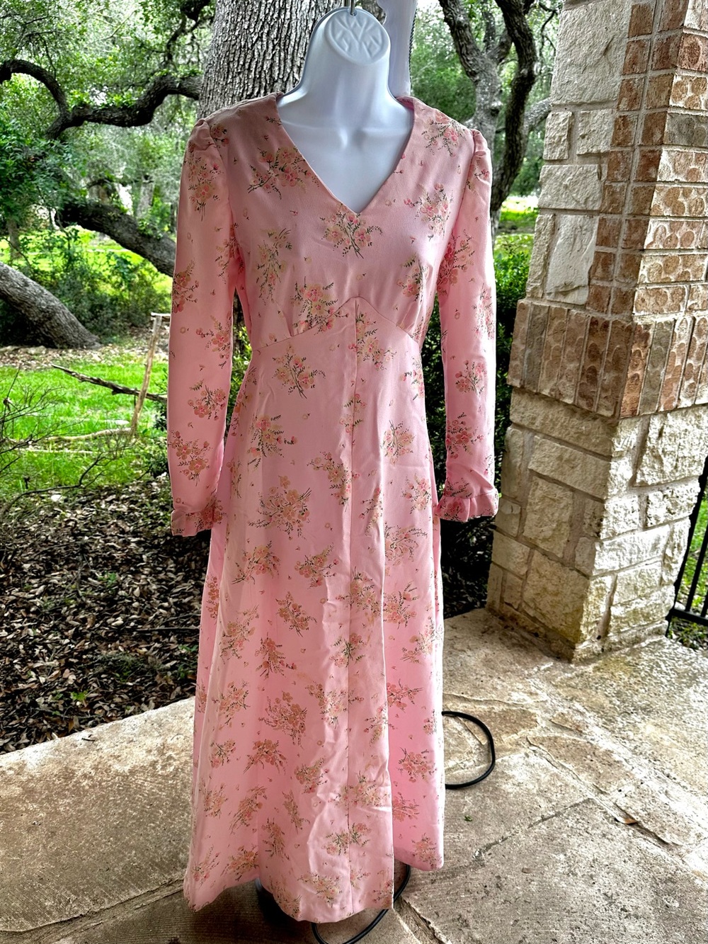 STUNNING Handmade Cottagecore Vintage Pink Floral Long Sleeve Maxi Dress - Picture 2 of 16